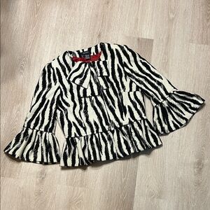 Eccoci Zebra Print Flared Sleeve Peplum Waist Blazer Jacket